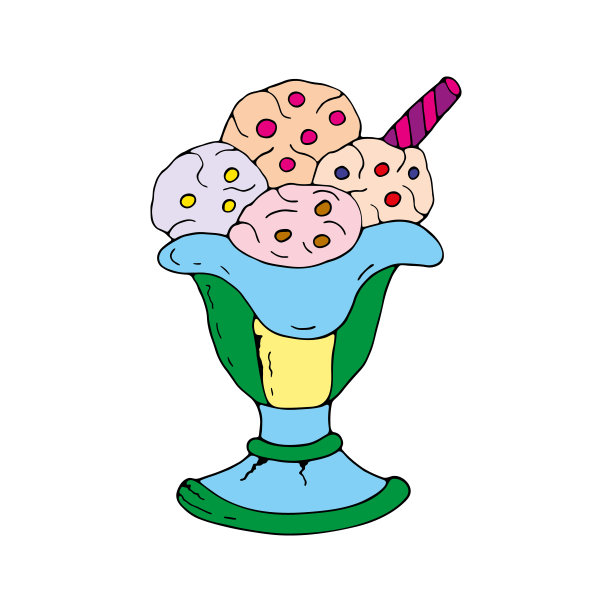 美味的冰甜点装在漂亮的玻璃杯里。美味的冰淇淋球有不同的口味和装饰。矢量手绘插图孤立在白色背景。咖啡馆的伟大设计。图片下载