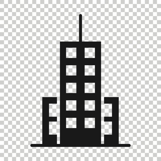 建筑图标在平面风格。城市摩天大楼公寓矢量插图在白色孤立的背景。城市大厦经营理念。图片下载