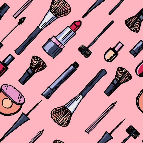 画出无缝图案，用彩妆收集艺术笔刷描背景。向量图片下载