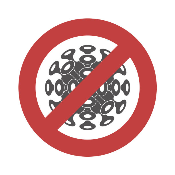 一个被划掉的红色圆圈显示的是冠状病毒的迹象。向量程式化的图标。平的插图图片下载