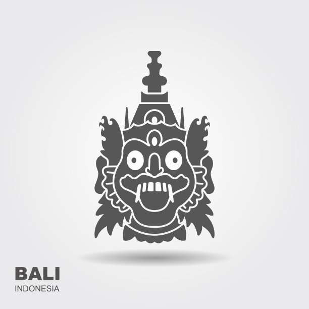 Barong。传统的巴厘岛礼仪面具。平的图标。程式化的矢量图图片下载