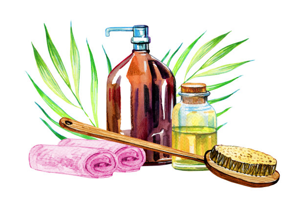 与零废物浴室物体组成。手绘水彩插图图片下载