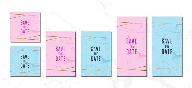 婚礼邀请卡套粉和蓝色大理石纹理设计模板图片下载