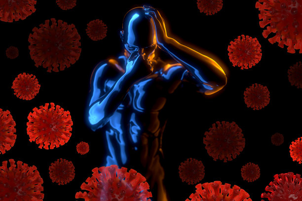 新冠病毒分子四处飞舞。传染病病毒感染和生命危险。卫生保健。信念概念3D插图图片下载