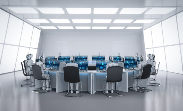 电子人在电脑上工作图片下载