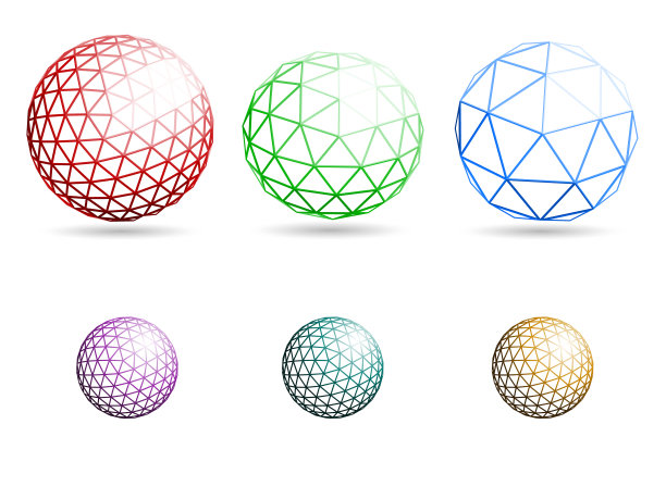 用彩色样本在白色背景上隔离的网格三角形球体。矢量插图。图片下载