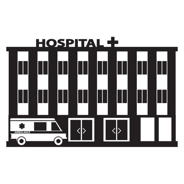 医院大楼平面图标上的白色背景。矢量插图。图片下载