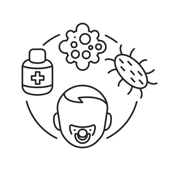 小儿免疫学黑线图标。检查和治疗儿童病毒性疾病。象形文字用于网页、手机应用、促销。UI UX GUI设计元素图片下载