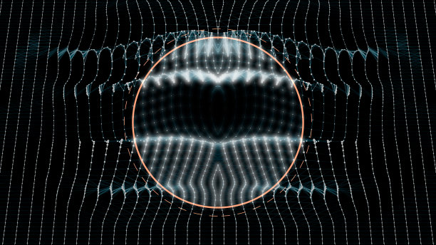 3d渲染发光的背景与电线传输能量到一个黄金圈在中心。图片下载