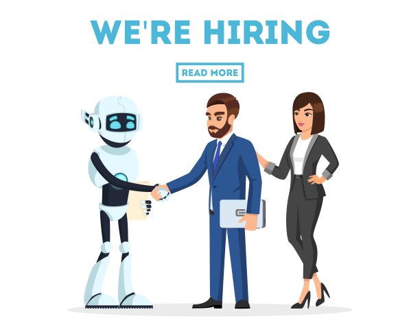 胡子商人和女商人认识了一个新同事，拟人化的机器图片下载