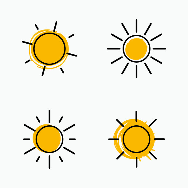 向量太阳。四线艺术简单两色平面图标太阳能符号。图片下载