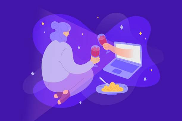 隔离和自我隔离期间的网上约会，女性通过视频聊天与伴侣聊天、吃饭，保持距离时的虚拟关系，男女恋爱图片下载