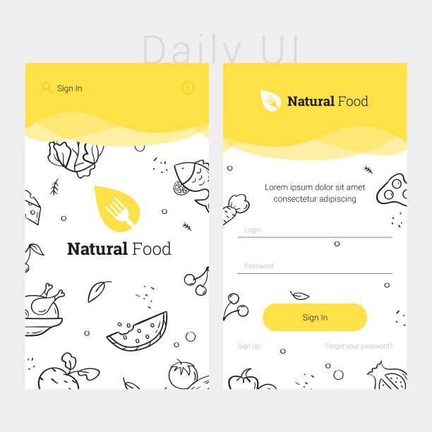 天然食品黄色app设计模板图片下载