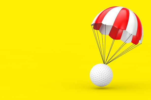 红色和白色降落伞与白色高尔夫球。3d渲染图片下载