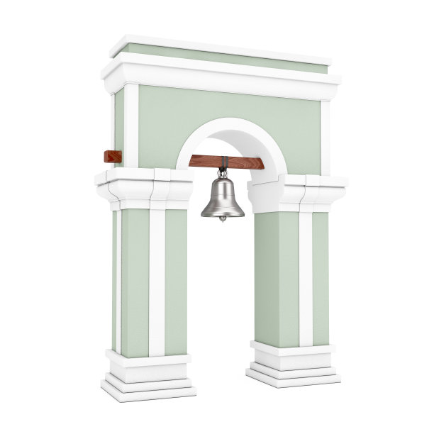 钟楼与拱门和吊钟。3d渲染图片下载