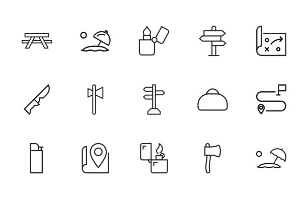 大系列的旅游线路图标。图片下载