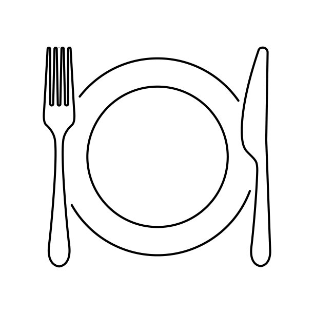 盘子，刀，勺和叉线图标。矢量图图片下载