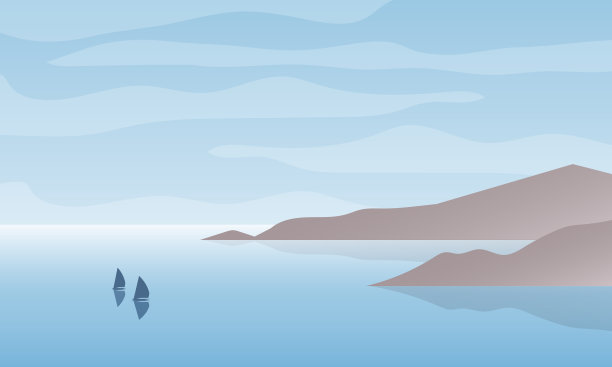 海景海湾与船只和多云的天空。自然景观背景。矢量图图片下载