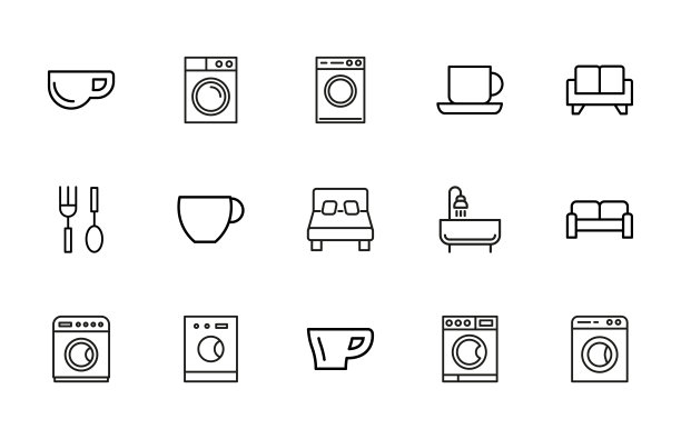 描边线图标的家居用品。图片下载