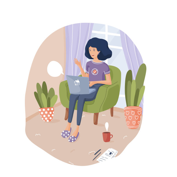 家庭办公室的概念。由于冠状病毒隔离，妇女在家工作。女孩在网上学习。图片下载