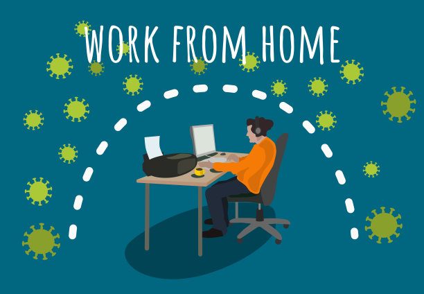 矢量平面设计色彩丰富的男士潮人工作在家里对抗冠状病毒(covid-19)的任何设计图片下载