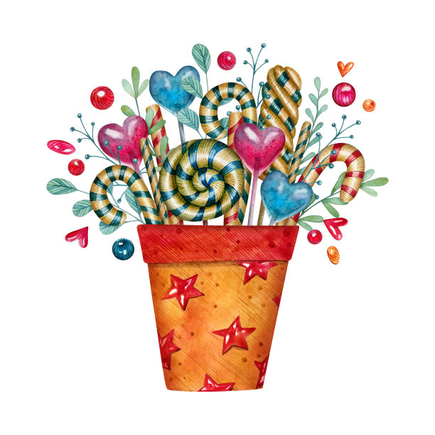 带糖果的水彩明信片图片下载