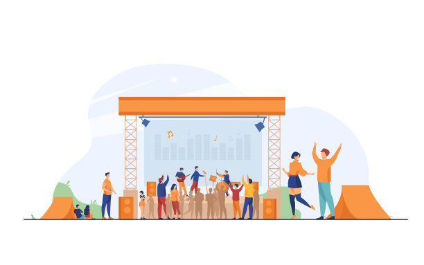 快乐的人有乐趣在摇滚音乐会平面矢量插图图片下载