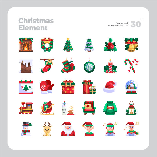 矢量平面图标圣诞元素集图片下载