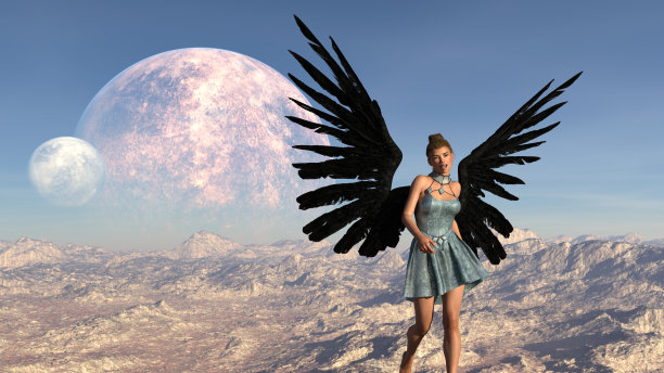 一个女人张开翅膀跳舞的插图。图片下载