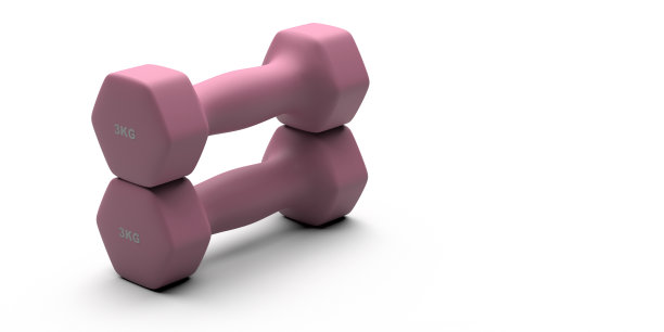 哑铃设置粉红色孤立的白色。三维演示图片下载