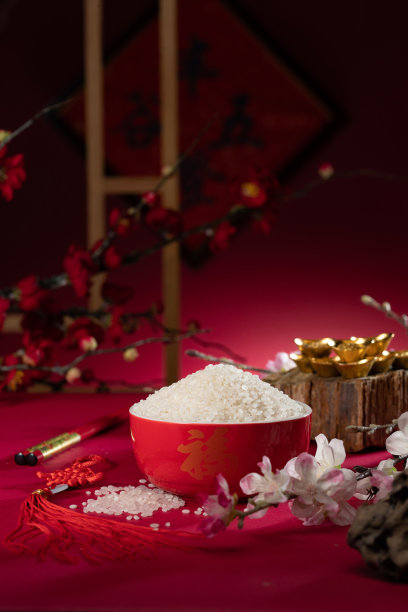 中国传统特色瓷碗盛大米图片下载