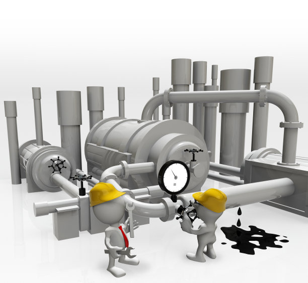 3d工人和一个闪亮的管道3d插图图片下载