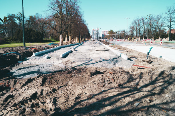欧洲街道土砂混凝土道路维修工程图片下载