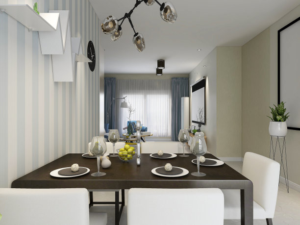 3D效果图，温馨餐厅区域设计，木制桌椅图片下载