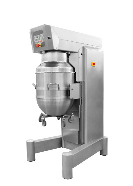 工业搅拌机在食品工业中，生产线在食品工厂输送机上隔离在白色背景上图片下载