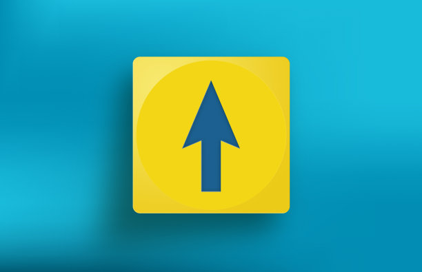 黄色立方体与箭头图标在蓝色背景图片下载