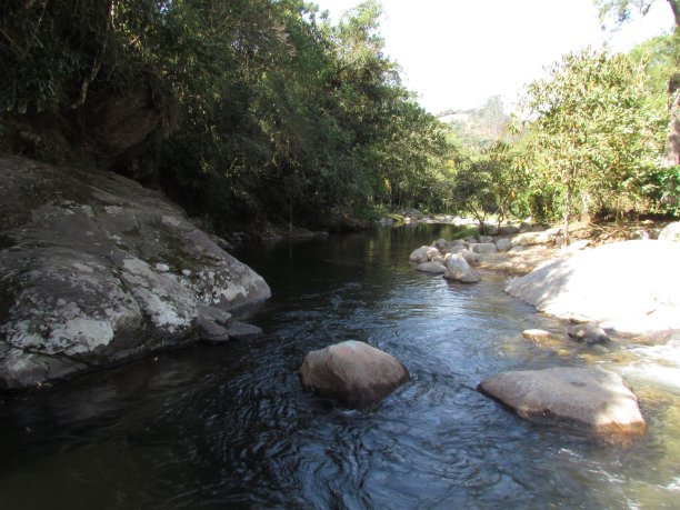 普雷托河(黑色)是里约热内卢州和米纳斯吉拉斯州的边界。它保留的河岸植被是由大西洋森林组成的。图片下载