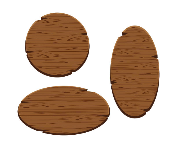 圆形木标志和椭圆形孤立在白色背景上，套木面板框架卡通风格，收藏木板棕色，空木标志为复制空间信息文字图片下载