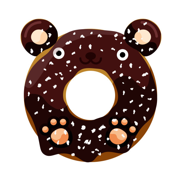 可爱的糖粉熊甜甜圈矢量插图图片下载