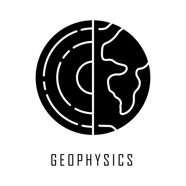 地球物理符号图标。地壳和地核的研究。物理学分支。地球岩石圈的内部结构与组成。行星模型剪影符号。负空间。向量孤立的插图图片下载