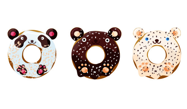 可爱的甜甜圈小熊矢量插画图片下载