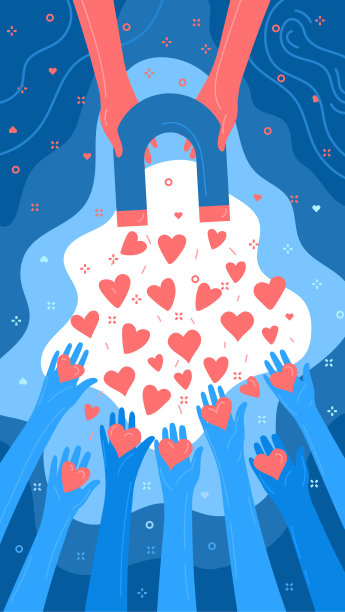 媒体影响的概念。有磁铁的红手吸引人心。迷人的追随者图片下载