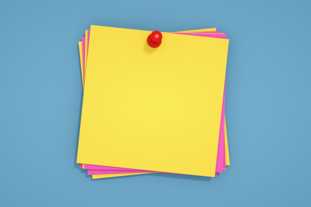 3D空白胶粘贴和图钉在蓝色背景图片下载