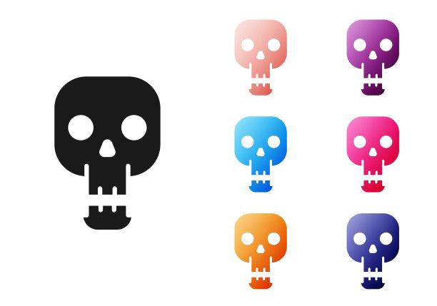 黑头骨图标孤立的白色背景。快乐的万圣节派对。设置图标丰富多彩。矢量图图片下载