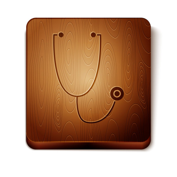 棕色听诊器医疗器械图标孤立在白色背景上。木制方形按钮。矢量图图片下载