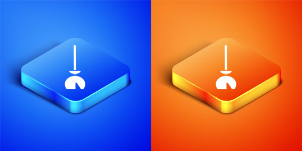 等距女巫扫帚图标孤立在蓝色和橙色的背景。快乐的万圣节派对。方形按钮。矢量图图片下载