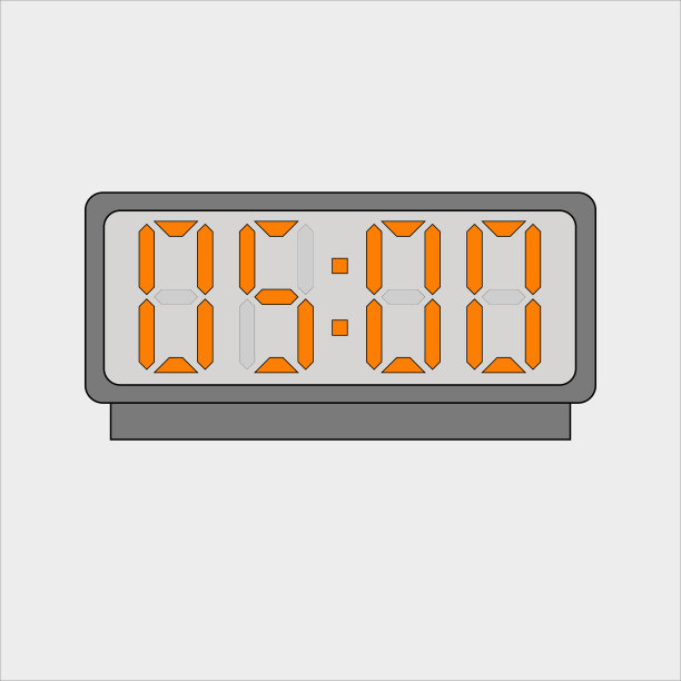 数字时钟或闹钟的矢量图像或图片，在浅灰色背景上有橙色的数字显示时间。5个时间点图片下载