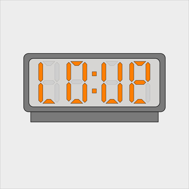 数字时钟或闹钟的矢量图像或图片，在浅灰色背景上有橙色的数字显示时间。爱情这个浪漫的词出现在屏幕上图片下载