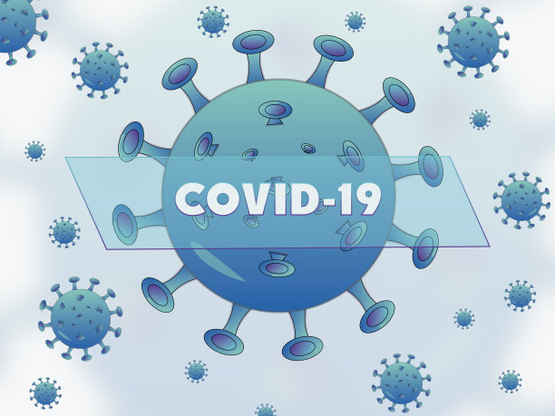 冠状病毒细胞图标矢量设计在蓝色背景图片下载
