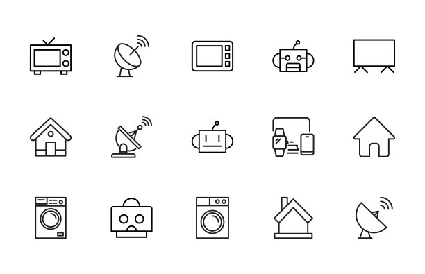 简单的智能家居图标在时尚的线条风格图片下载